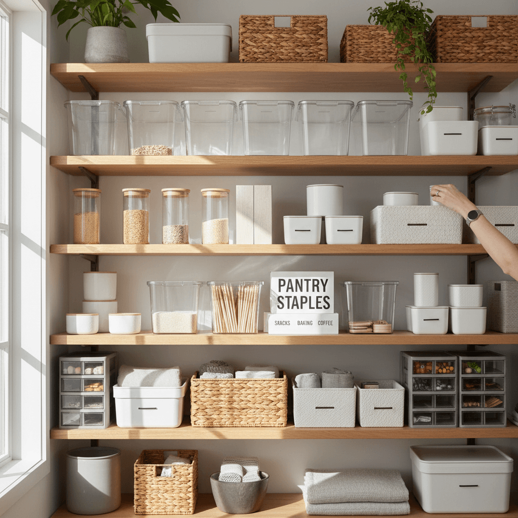 Home storage system with organized containers and shelving