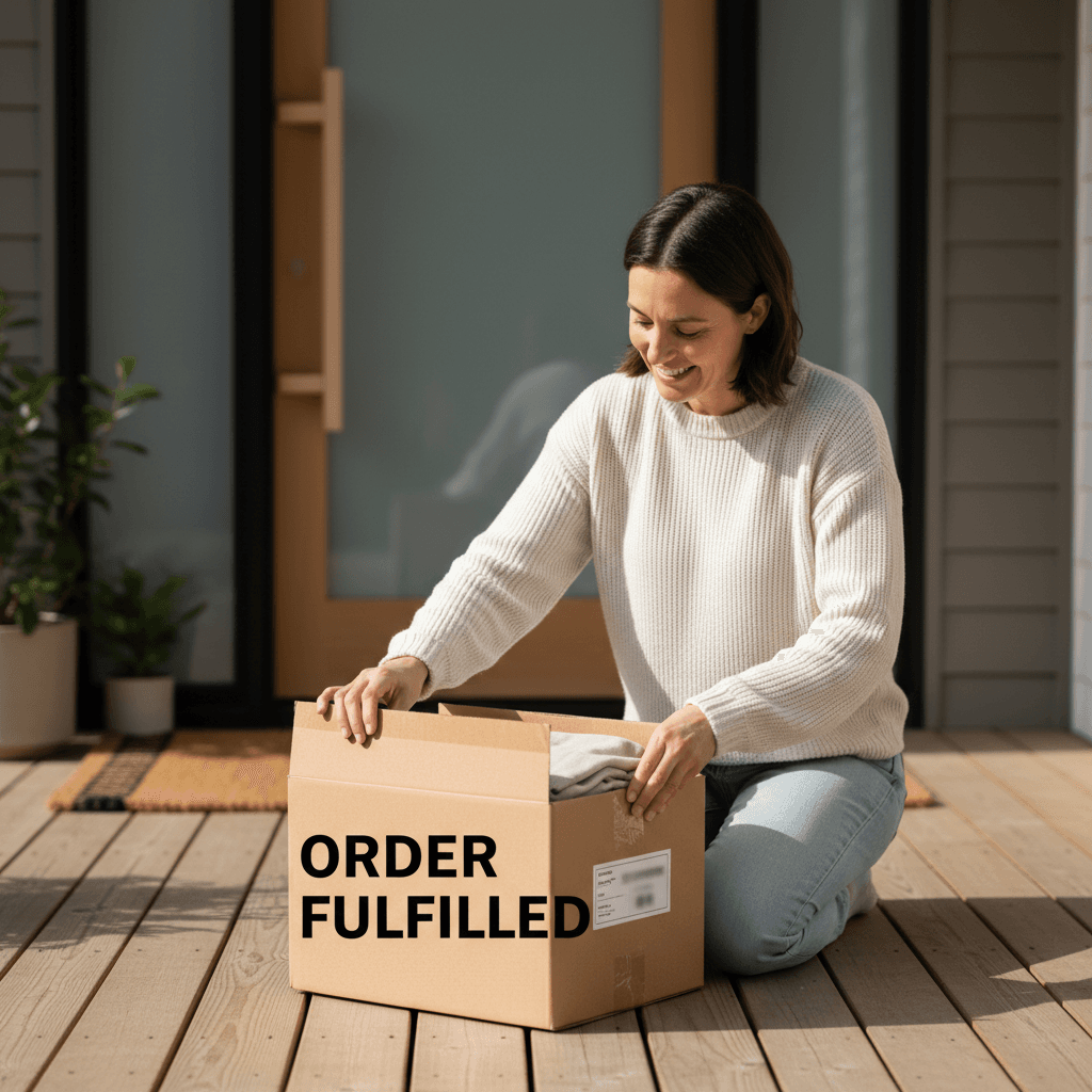 Package delivery being received at home